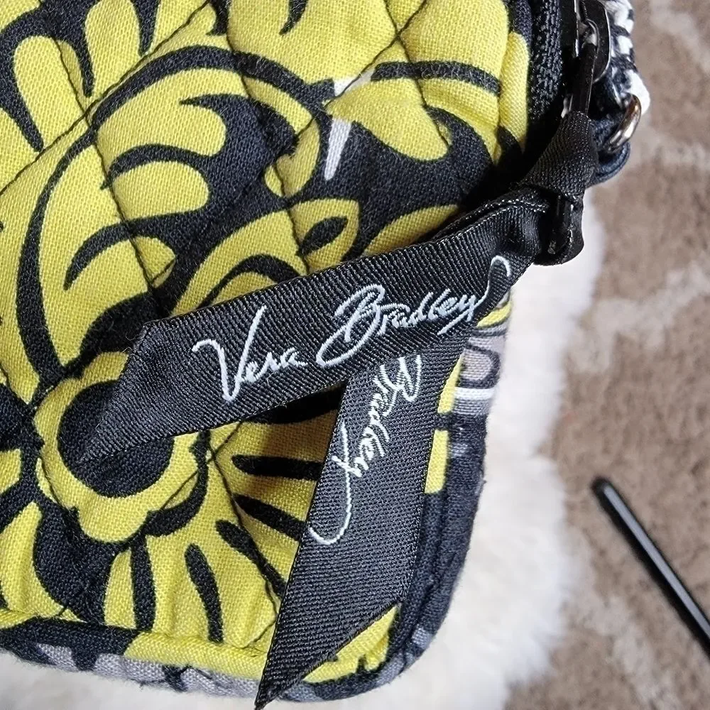 Vera Bradley black & yellow floral small quilted wristlet Handbag